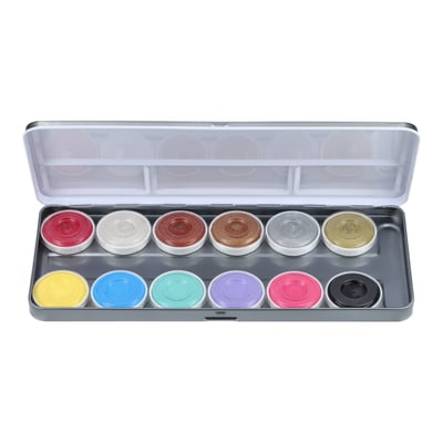 Aqua Face- and Bodypaint palette 12 colours DUO SHIMMER- AND PASTEL COLOURS