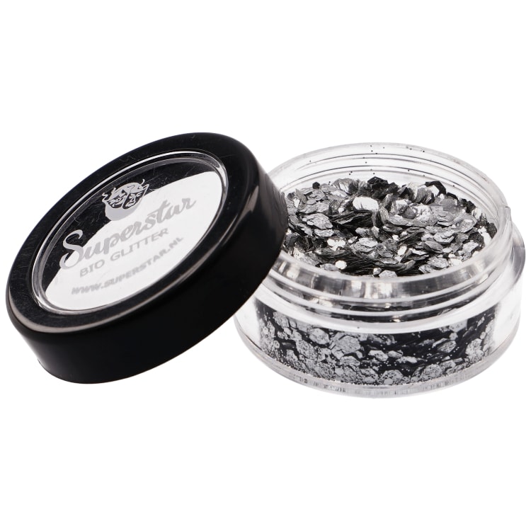 SILVER Biodegradable Face- and Bodyglitter Chunky Mix 6ml.